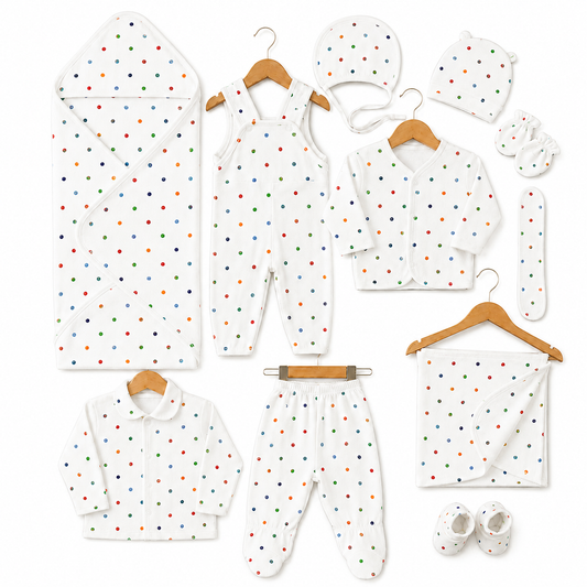 Baby Suit 11-Piece Polka Dots Design Complete Newborn Set - 0-3 Months