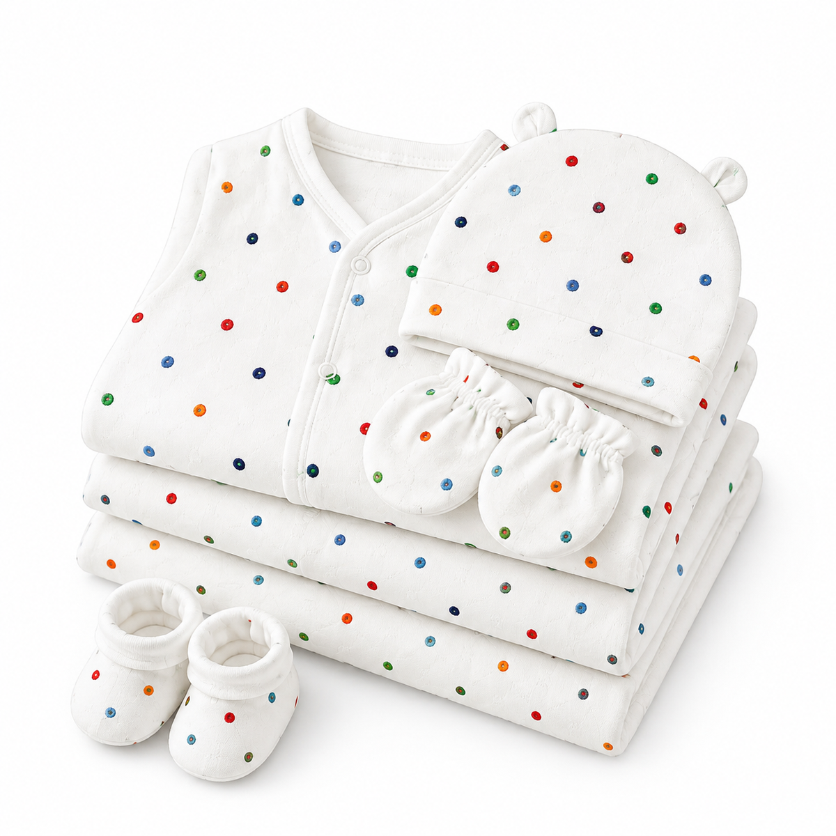 Baby Suit 11-Piece Polka Dots Design Complete Newborn Set - 0-3 Months