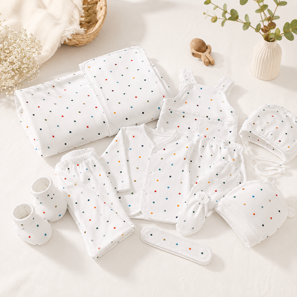 Baby Suit 11-Piece Polka Dots Design Complete Newborn Set - 0-3 Months