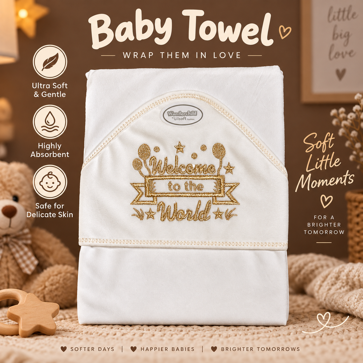 Welcome to the World Hooded Baby Towel