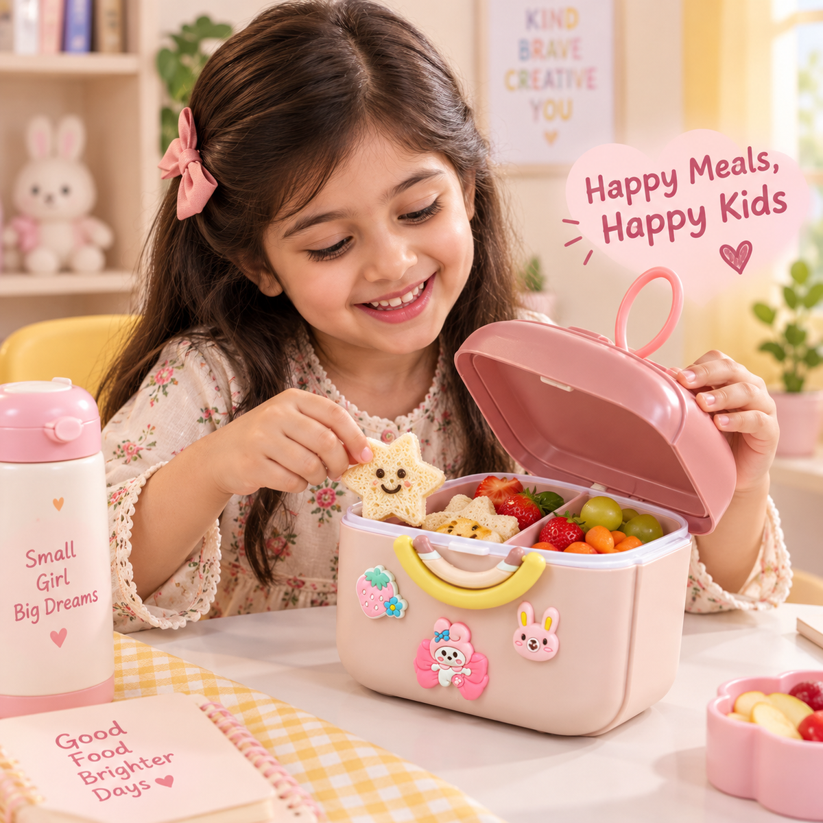 HappyBite Kids Plastic Lunch Box with Spoon