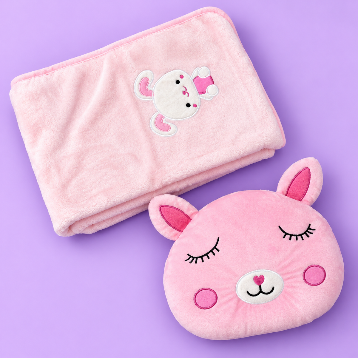 Pink Bunny Baby Blanket & Matching Pillow