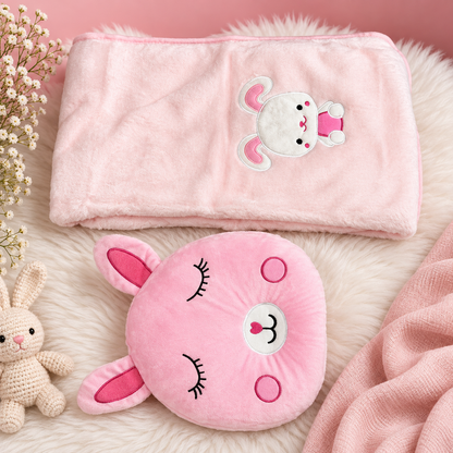 Pink Bunny Baby Blanket & Matching Pillow