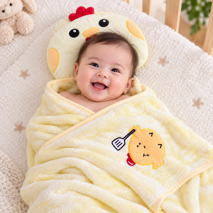 Cream Chicken Baby Blanket & Matching Pillow