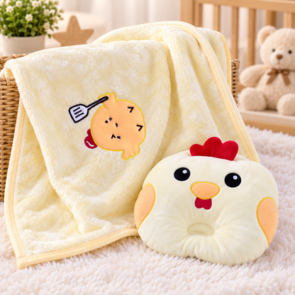 Cream Chicken Baby Blanket & Matching Pillow