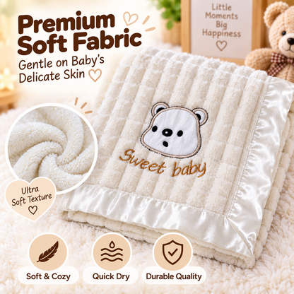Soft Bear Baby Towel in White & Silver