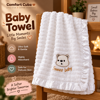 Soft Bear Baby Towel in White & Silver
