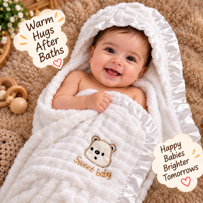 Soft Bear Baby Towel in White & Silver