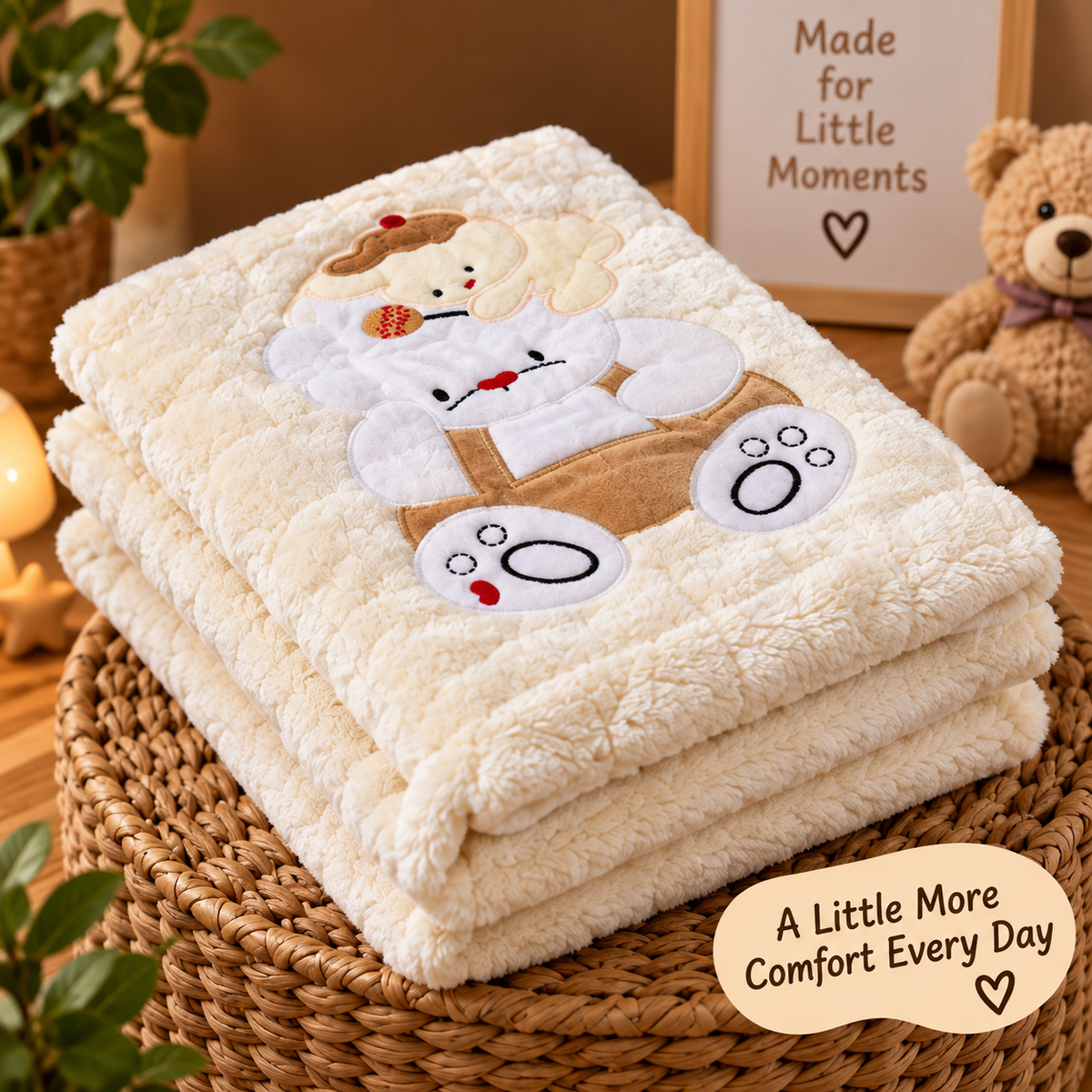 Soft Bear Baby Towel in Pink & Cream