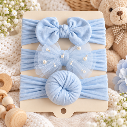 Baby Bow Headbands with Tulle & Pearl Accents