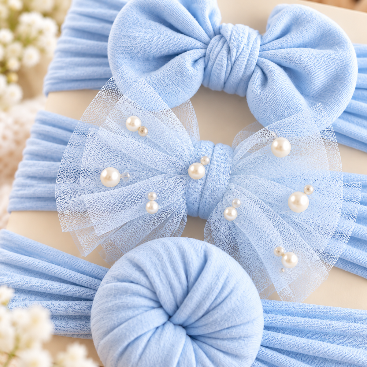 Baby Bow Headbands with Tulle & Pearl Accents