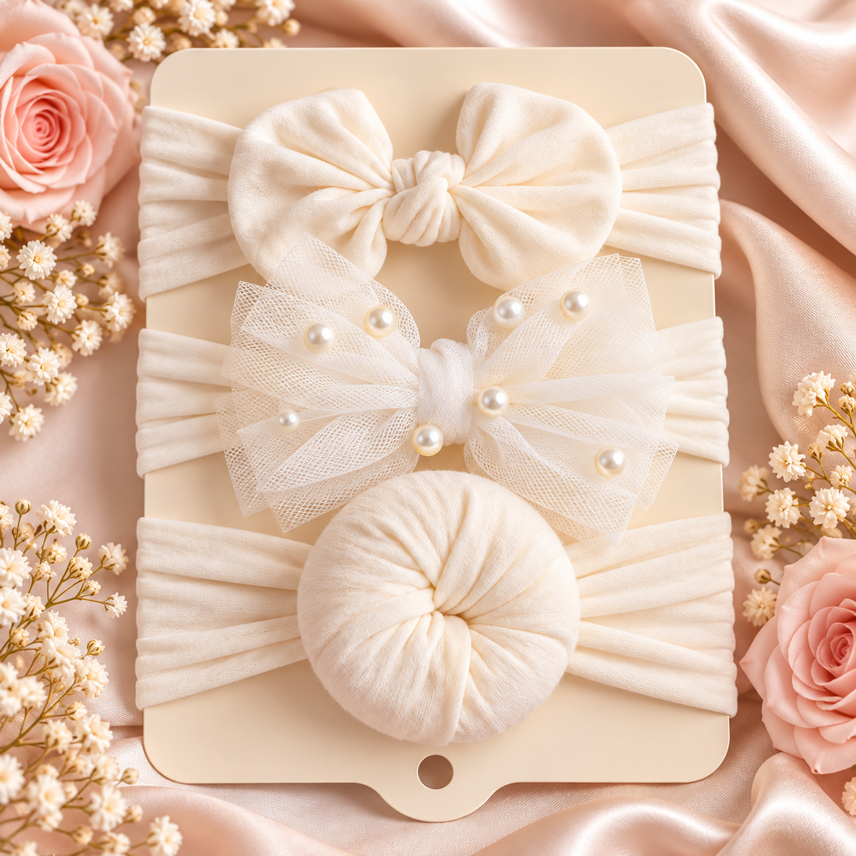 Baby Bow Headbands with Tulle & Pearl Accents