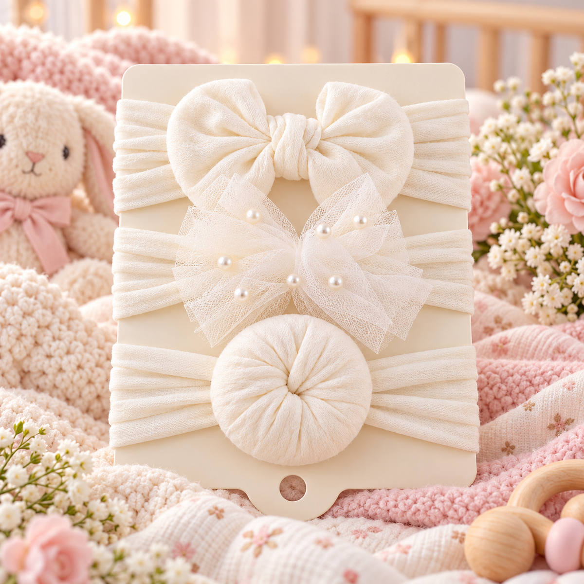 Baby Bow Headbands with Tulle & Pearl Accents