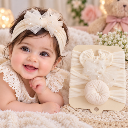 Baby Bow Headbands with Tulle & Pearl Accents