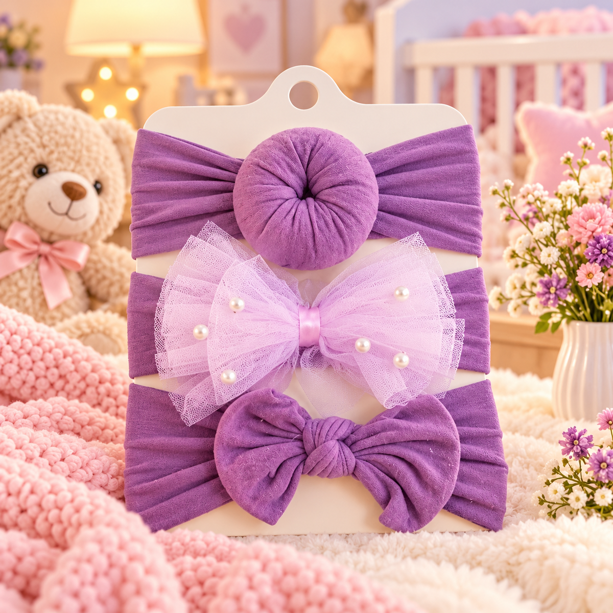 Baby Bow Headbands with Tulle & Pearl Accents
