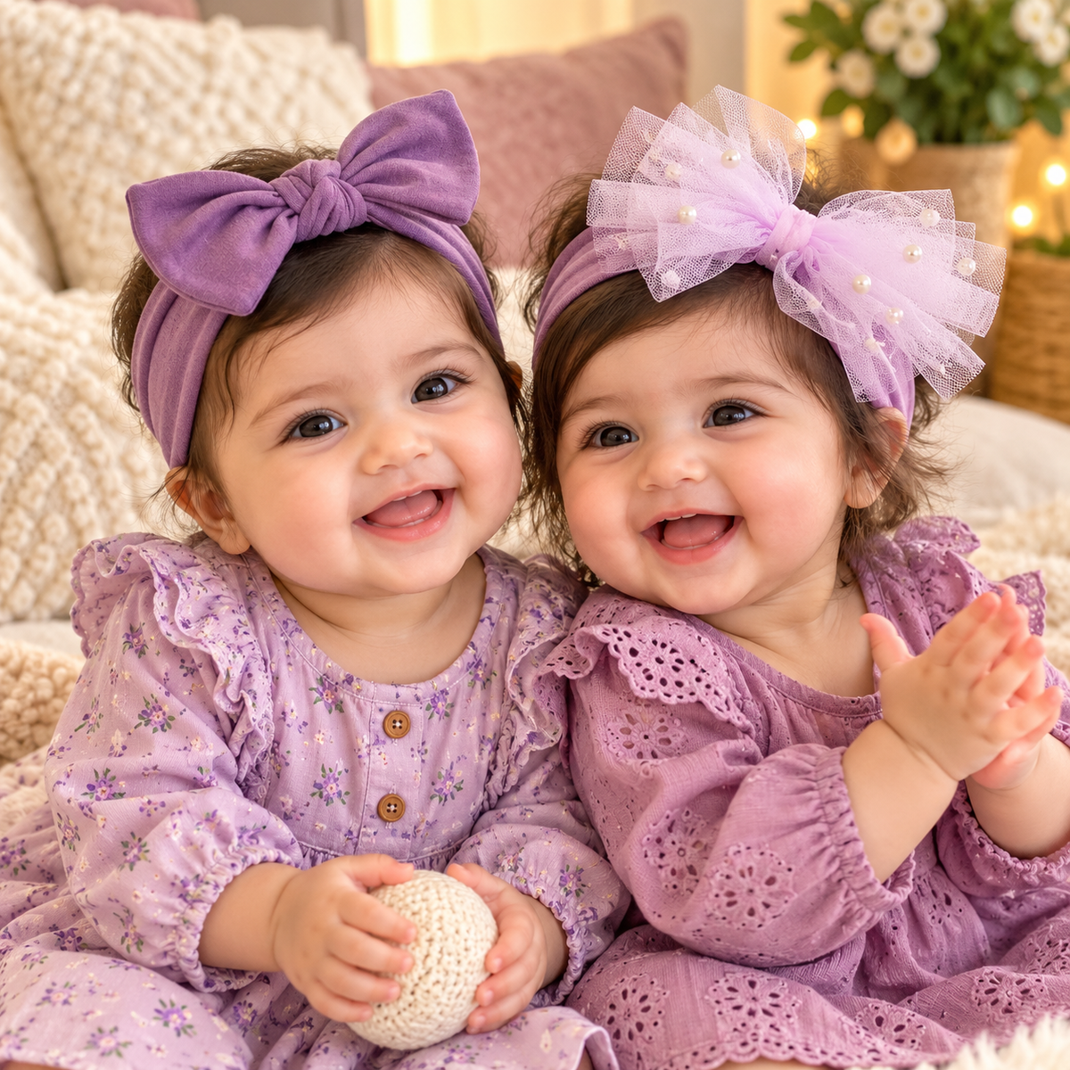 Baby Bow Headbands with Tulle & Pearl Accents