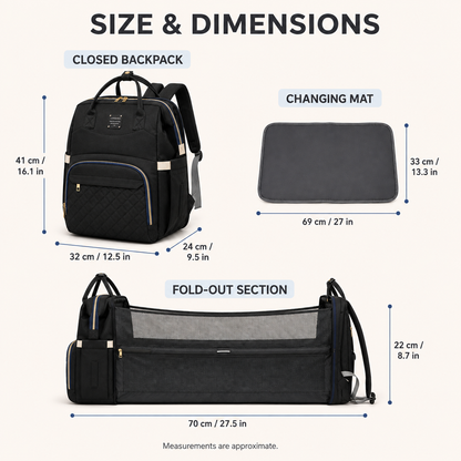 3-in-1 Mother & Baby Travel Backpack – Diaper Bag, Changing Station & Portable Baby Bed