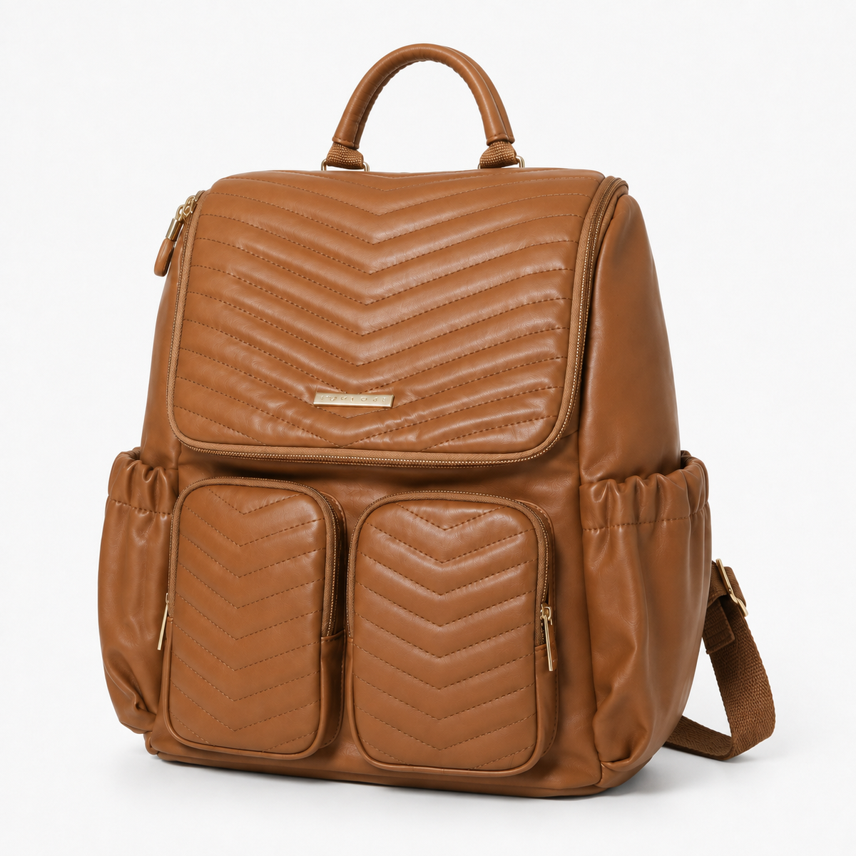 Mother & Baby Diaper Backpack – Chevron Quilted with Gold Hardware | Brown & Black