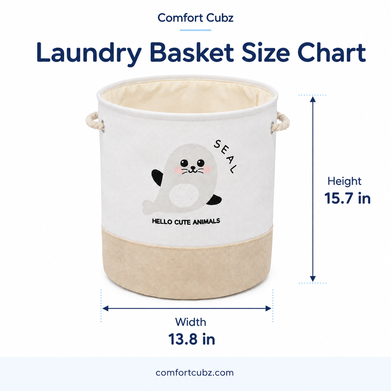 Seal Print Fabric Nursery Storage Basket with Rope Handles