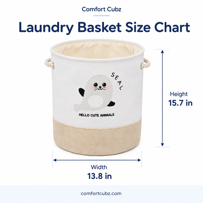 Seal Print Fabric Nursery Storage Basket with Rope Handles