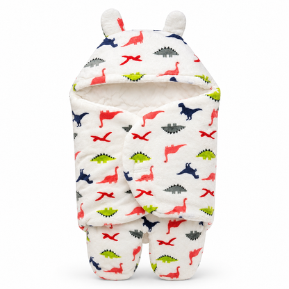 Plush Hooded Baby Swaddle Wrap with Bear Ear Hood & Leg Sections