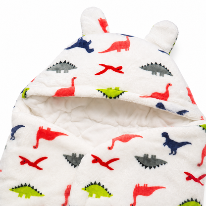 Plush Hooded Baby Swaddle Wrap with Bear Ear Hood & Leg Sections