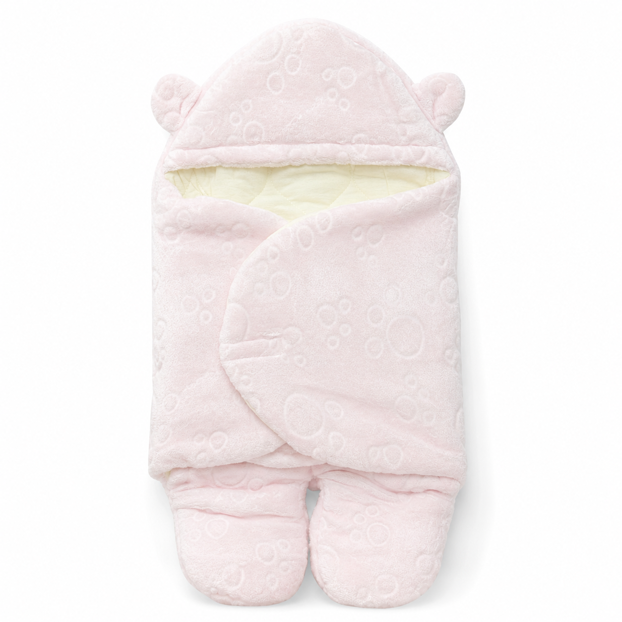 Plush Hooded Baby Swaddle Wrap with Bear Ear Hood & Leg Sections