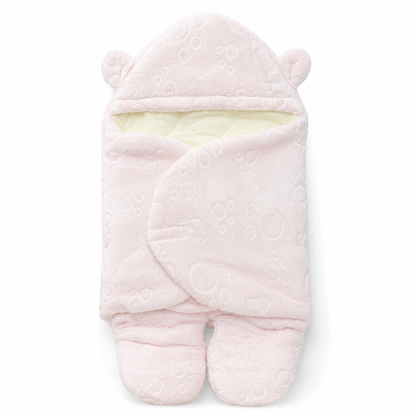 Plush Hooded Baby Swaddle Wrap with Bear Ear Hood & Leg Sections