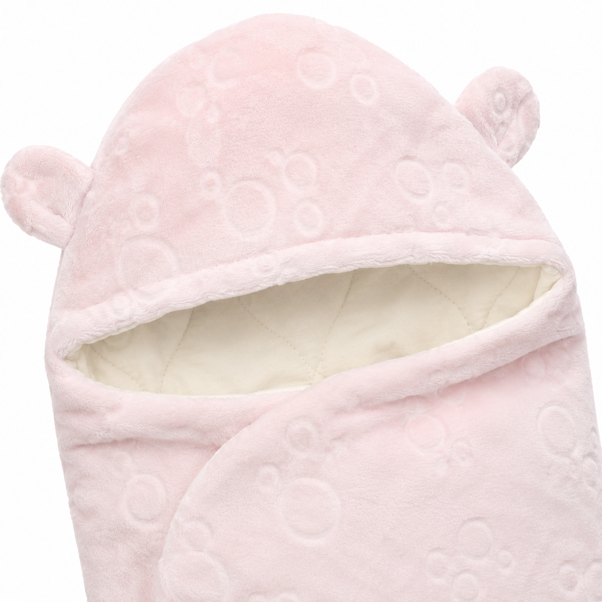 Plush Hooded Baby Swaddle Wrap with Bear Ear Hood & Leg Sections