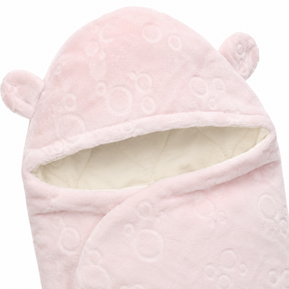 Plush Hooded Baby Swaddle Wrap with Bear Ear Hood & Leg Sections
