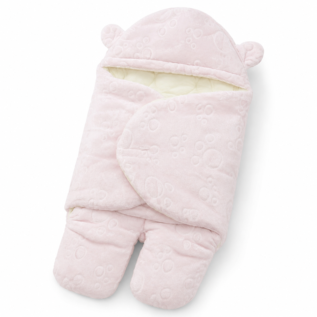 Plush Hooded Baby Swaddle Wrap with Bear Ear Hood & Leg Sections