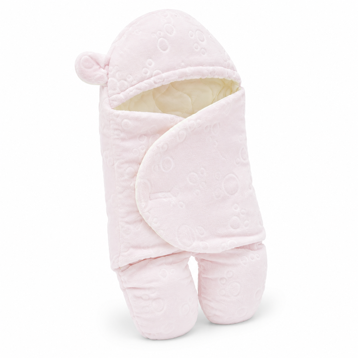 Plush Hooded Baby Swaddle Wrap with Bear Ear Hood & Leg Sections