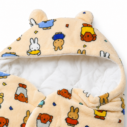 Plush Hooded Baby Swaddle Wrap with Bear Ear Hood & Leg Sections