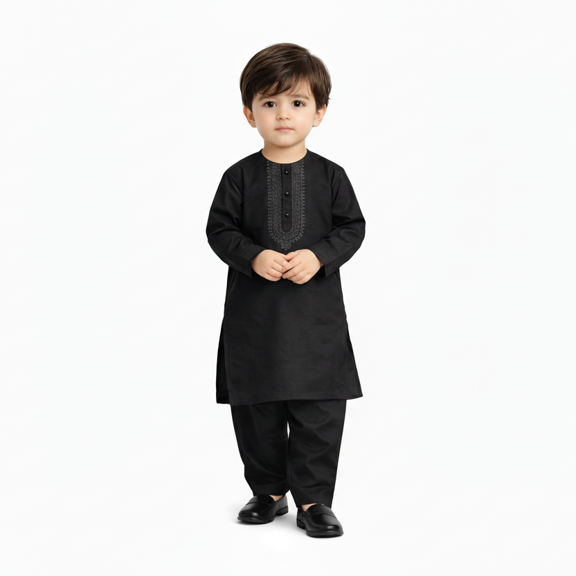 Baby Premium Black Kurta Shalwar - Traditional Outfit 3-12M