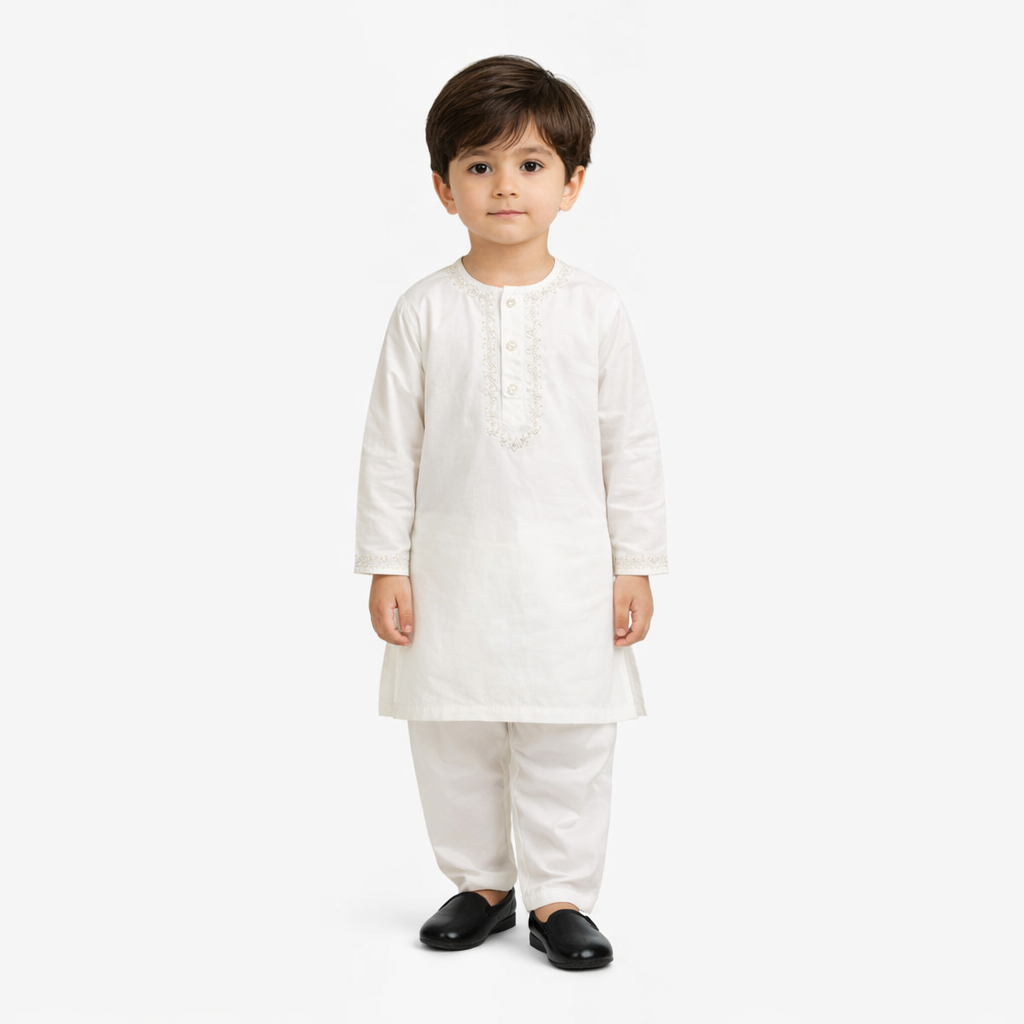 Baby Premium White Kurta Shalwar - Traditional Outfit 3-12M