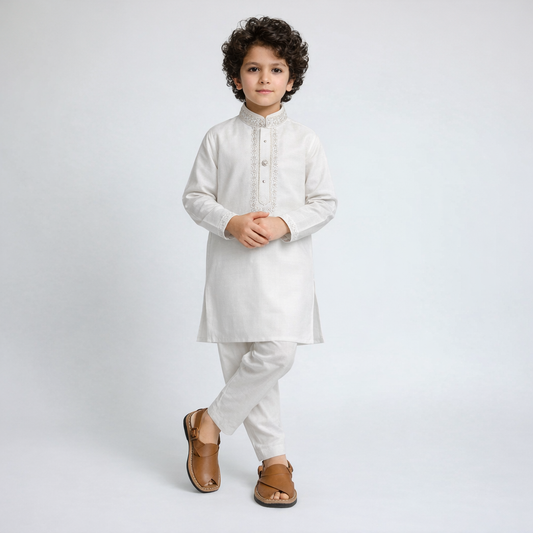 Boys White Kurta Shalwar - Traditional Outfit 1-4Y