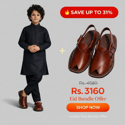 Eid Bundle - Boys Black Kurta Shalwar with Peshawari Sandal