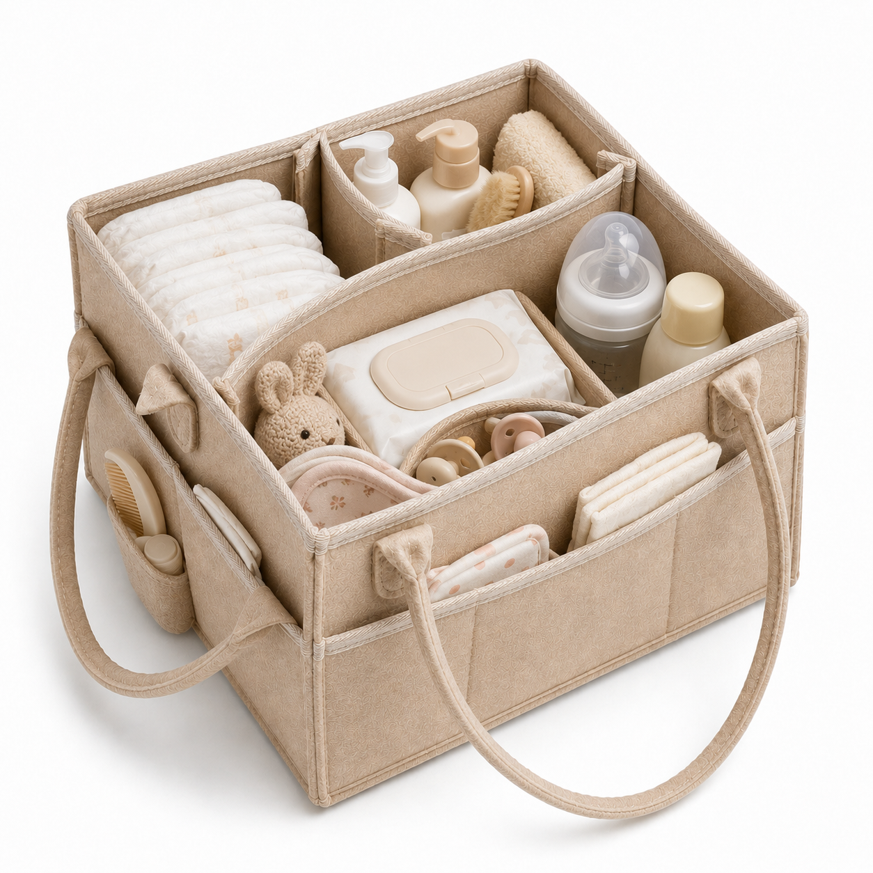 Felt Baby Diaper Caddy Organizer – Nursery Storage with Carry Handles | Beige, Gray & Black