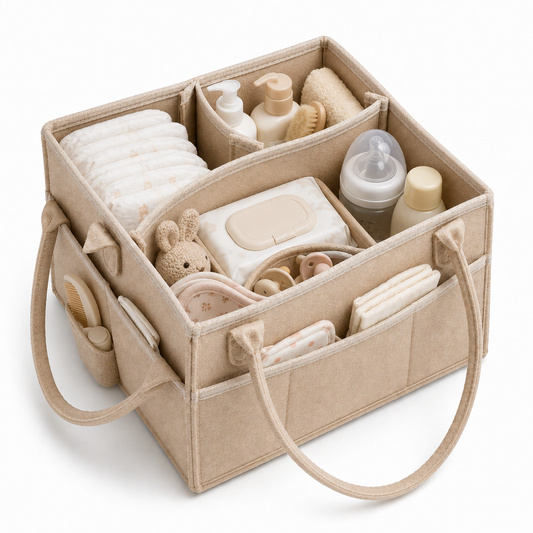 Felt Baby Diaper Caddy Organizer – Nursery Storage with Carry Handles | Beige, Gray & Black
