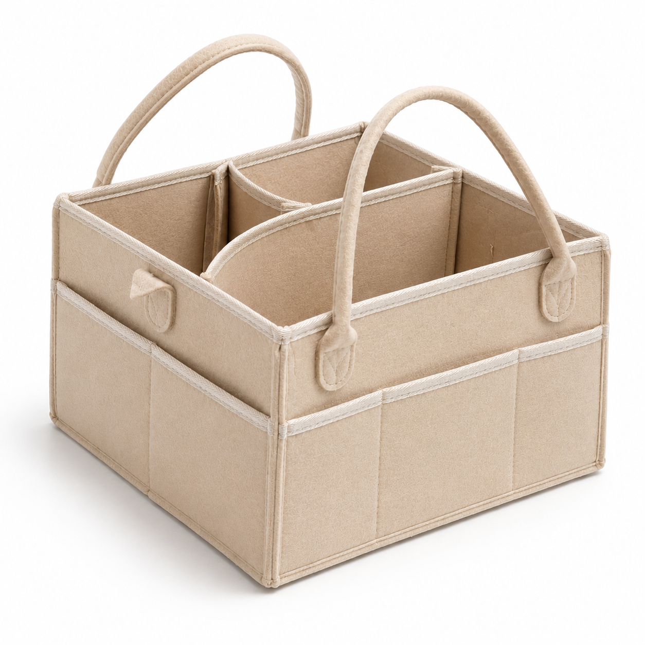 Felt Baby Diaper Caddy Organizer – Nursery Storage with Carry Handles | Beige, Gray & Black