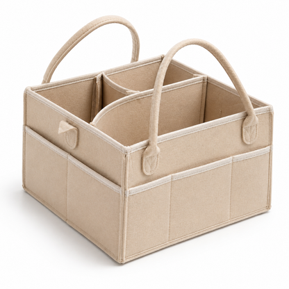 Felt Baby Diaper Caddy Organizer – Nursery Storage with Carry Handles | Beige, Gray & Black