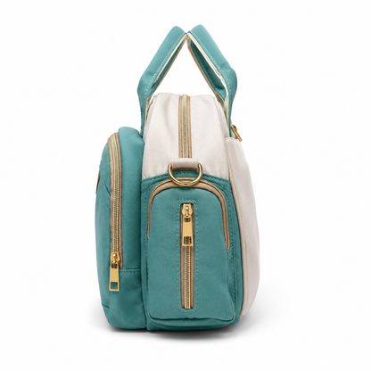 Mom’s Love Baby Diaper Carry Bag – Two-Tone Colourblock with Logo Patch | Black & Teal