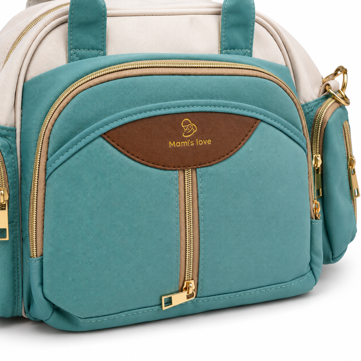 Mom’s Love Baby Diaper Carry Bag – Two-Tone Colourblock with Logo Patch | Black & Teal