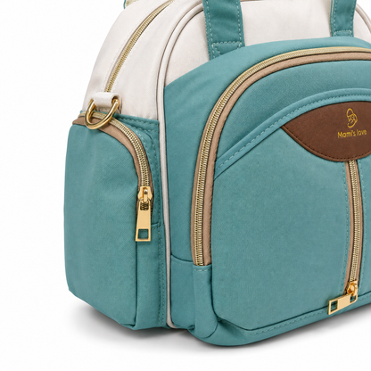 Mom’s Love Baby Diaper Carry Bag – Two-Tone Colourblock with Logo Patch | Black & Teal