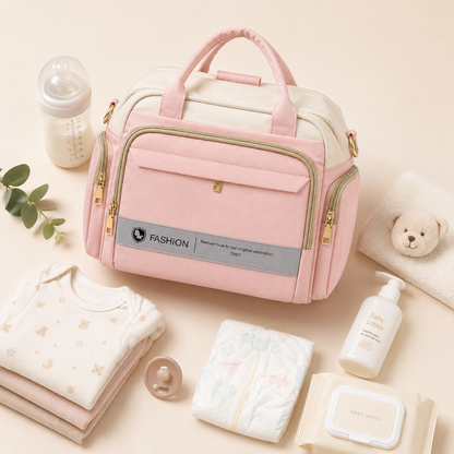 Baby Diaper Bag Handbag Style - Stylish Mummy Bag in Pink & Light Blue