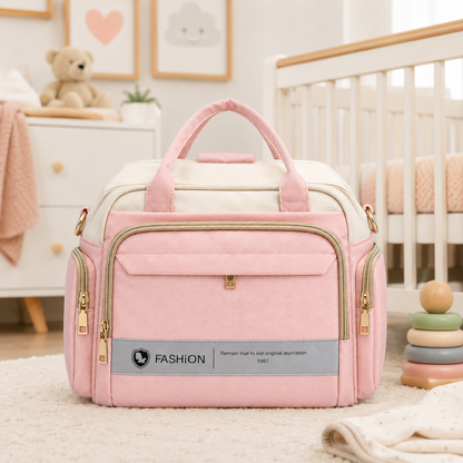 Baby Diaper Bag Handbag Style - Stylish Mummy Bag in Pink & Light Blue
