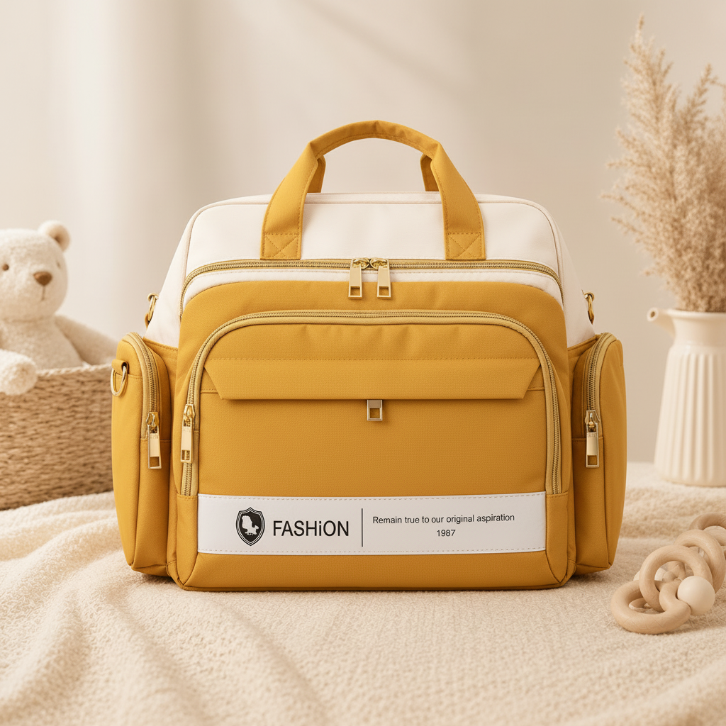 Baby Diaper Bag Handbag Style - Warm Tones Mummy Bag in Peach & Beige