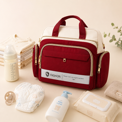 Baby Diaper Bag Handbag Style - Warm Tones Mummy Bag in Peach & Beige