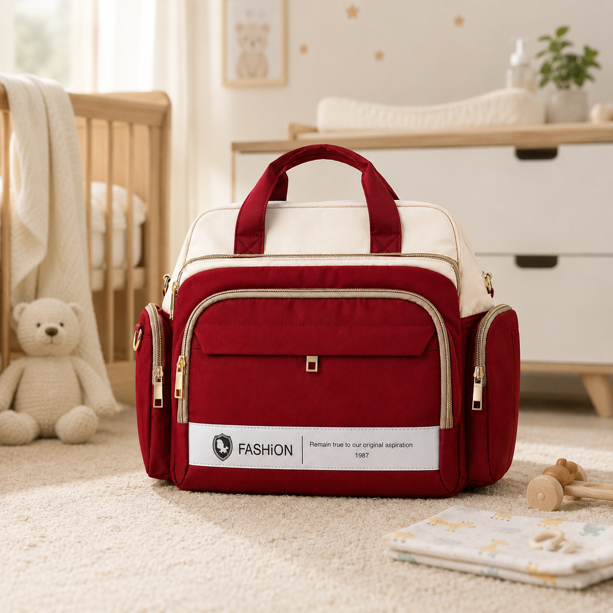 Baby Diaper Bag Handbag Style - Warm Tones Mummy Bag in Peach & Beige