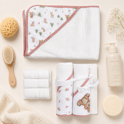 6-Piece Baby Bath Gift Set – Hooded Towel & Washcloths
